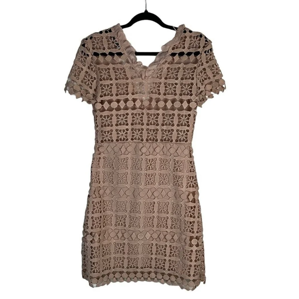 Sandro Paris Manureva Dress Women's Small Pink Floral Laser Cut Crochet Side Zip - Picture 2 of 16